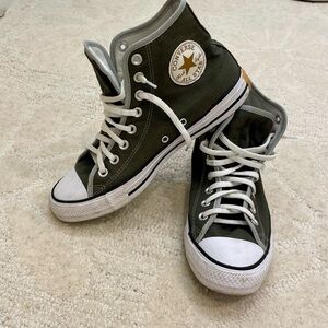 Converse High-Top Sneakers in Khaki Green. Excellent Condition.